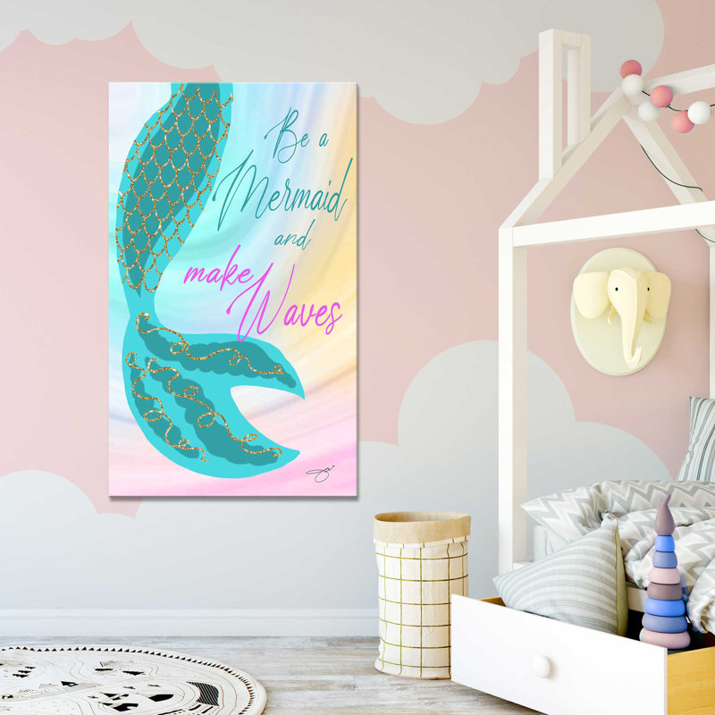 «Be A Mermaid And Make Waves» par By Jodi - impression, Toile tendue, H 30 po x l 18 po x P 1 po