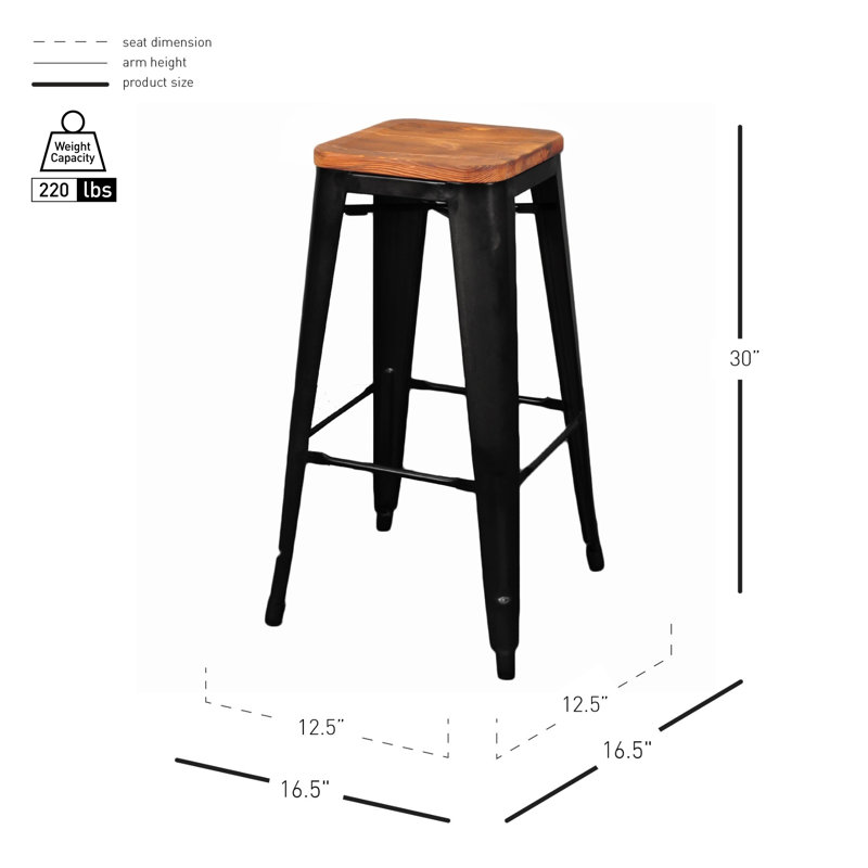 Nesbit Counter Stool with Metal Frame, Walnut Seat/ Black Frame, Bar Stool (30" Seat Height)
