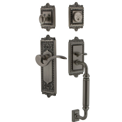 Nostalgic Warehouse Egg & Dart Plate C Grip Handleset with Single Cylinder Deadbolt and Manor Lever