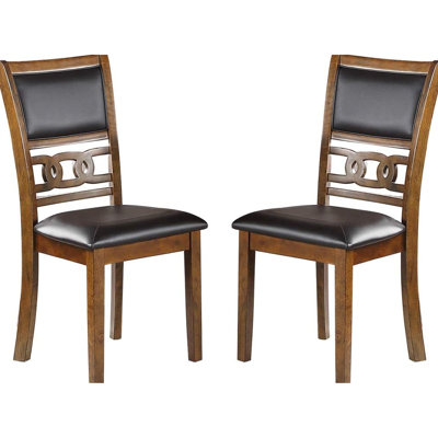 Chaises d'appoint de salle à manger 2 pièces, finition noyer, siège à coussins paisibles, mode contemporaine, chaises de salle à manger avec dossier à nœuds (2), allure noyer, démonstration