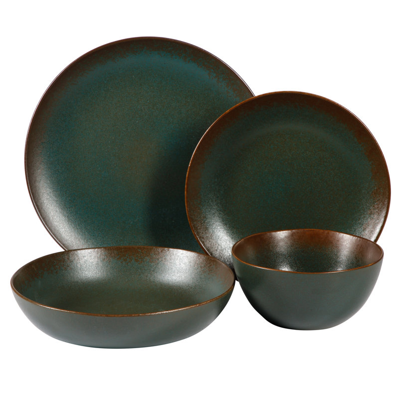 Ensemble 16 pièces de vaisselle et bols en grès réactif Palermo Sun, Bleu agave