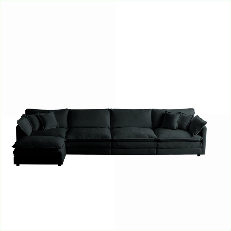 Anvi L-Shape Chenille Fabric Upholstered 5-Piece Sectional Sofa, 33" H x 146.5" W x 57.4" D, Blue Chenille