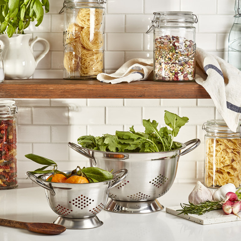 Stainless Steel 2-Piece Footed Colander Set with Handles