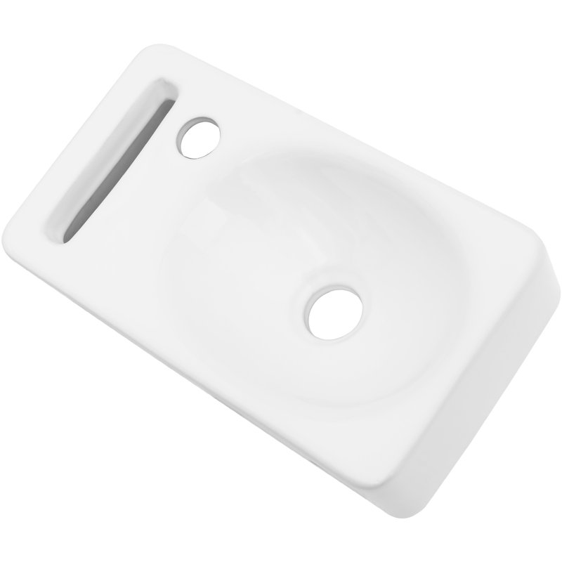 Lavabo de salle de bain mural en céramique 15,69 x 8,89 po - Blanc, teint, faible absorption d'eau, résistance aux acides, trou de robinet simple, blanc lisse 15,69 po x 8,89 po, rectangulaire, trou
