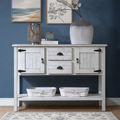 Console de 46 po en bois massif avec 2 tiroirs, armoires et tablette inférieure, armoire de rangement pour salle à manger de style rétro