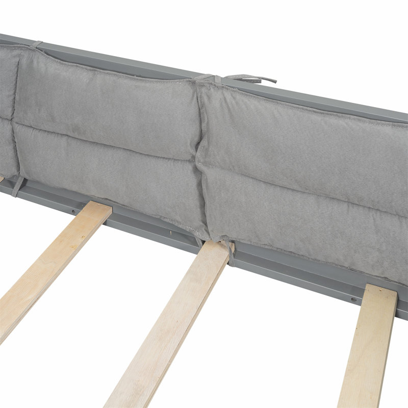 Sturdy Wood Platform Bed with Guardrail and Pillow for Relaxing Sleep