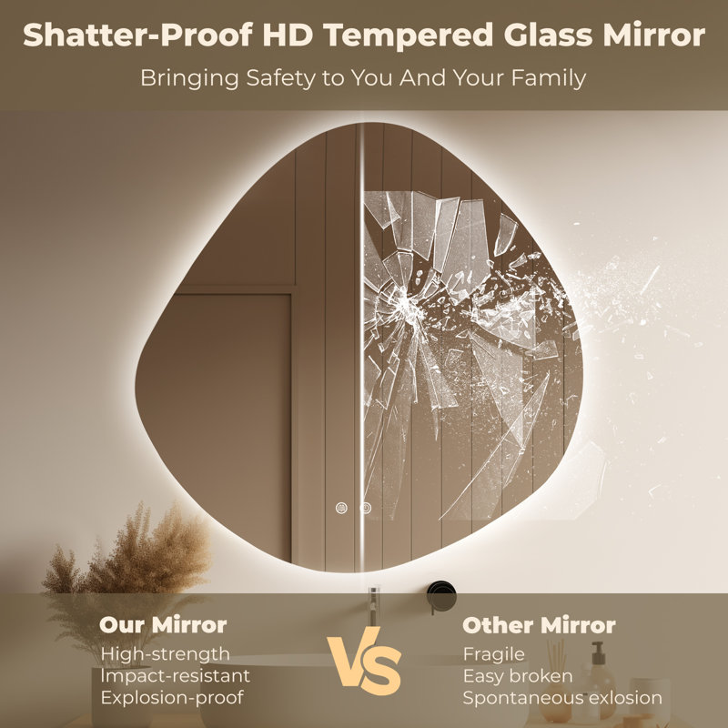 LED Mirror for Bathroom – Vanity Mirror with Lights, Dimmable Touch Sensor, and Anti-Fog Function, 30" x 30"