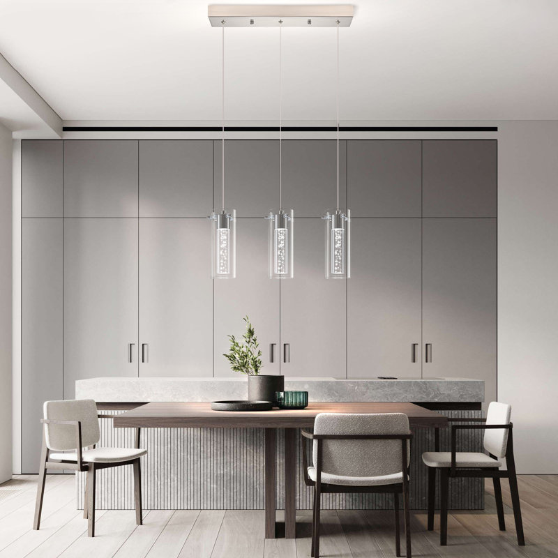 Luminaire suspendu pour îlot de cuisine à 3 lumières DEL Karia, Nickel brossé