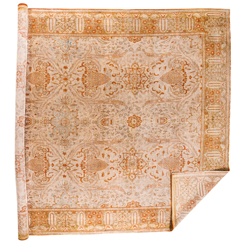 Tapis unique beige / rouille 10 pi x 14 pi 7 po années 1990