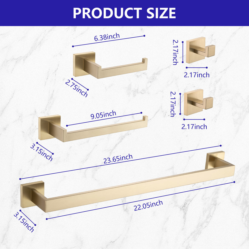  5 - Piece Bathroom Hardware Set, Brushed Gold