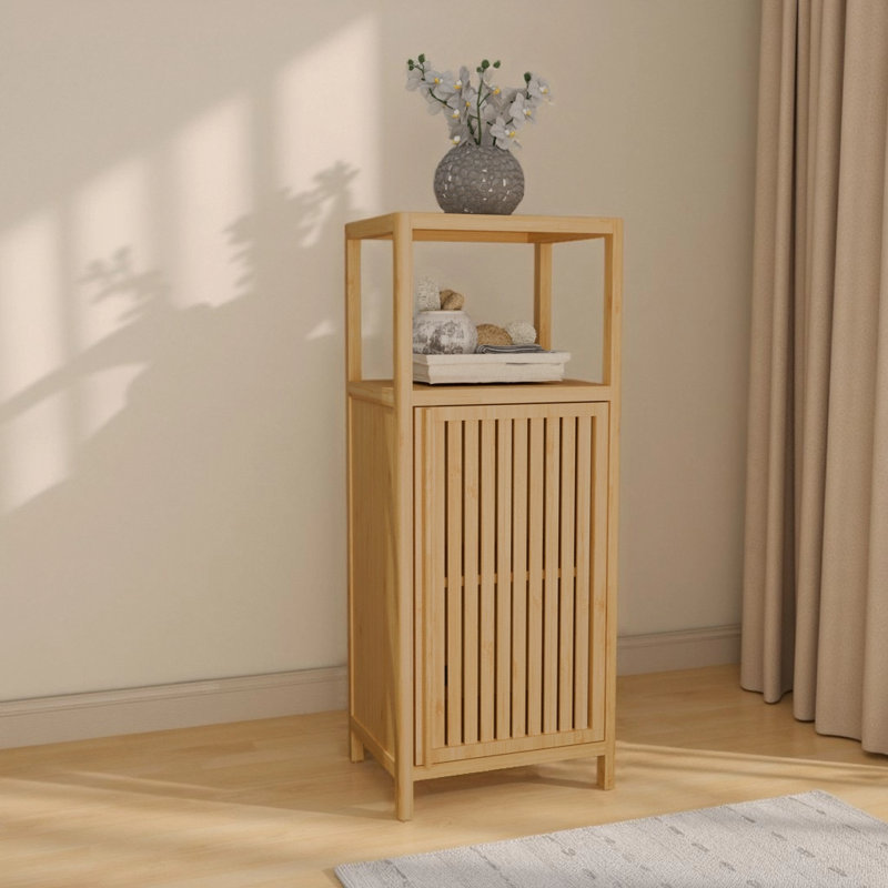 Casier de porte simple à grande capacité de 41 pouces à plusieurs étages avec une tablette - Bambou naturel