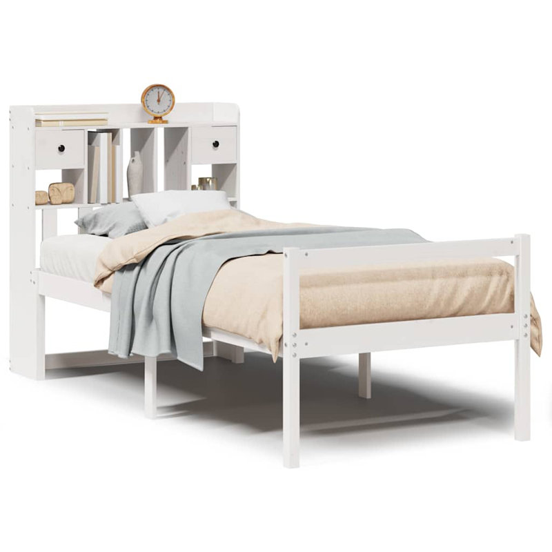 Solid Wood Bed, European Single (90 x 200 cm), White