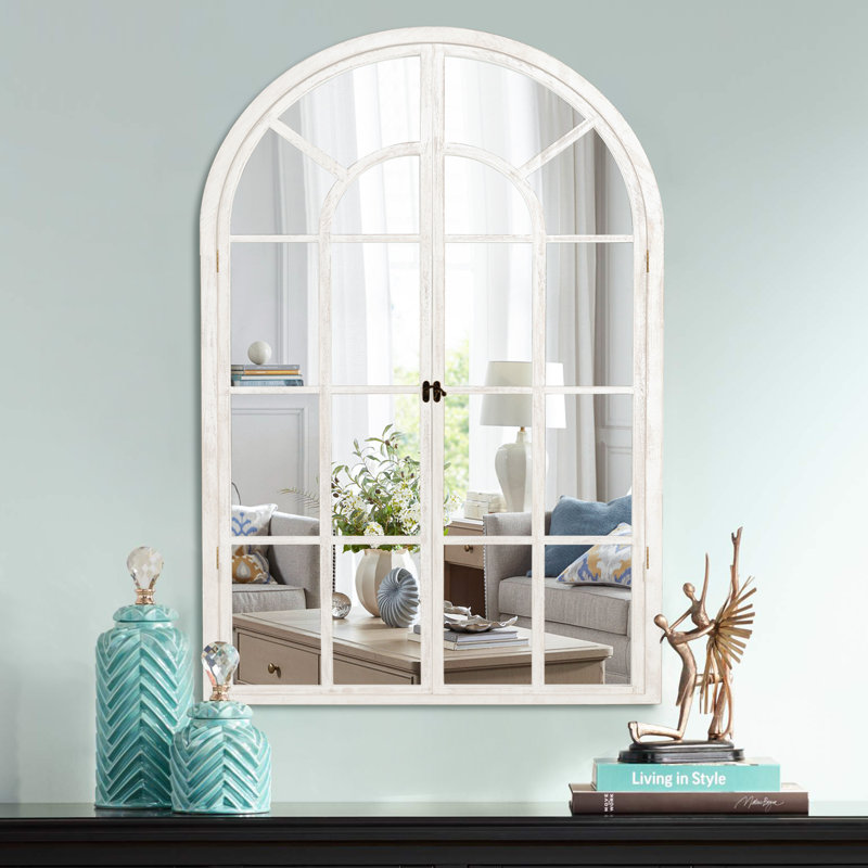 Kierra Solid Wood Arch Wall Mirror, White
