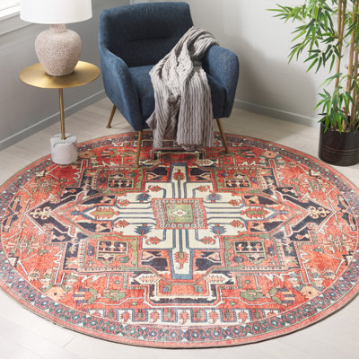 Tapis en coton / chenille Wyneken lavable à la machine en rouille / bleu marine