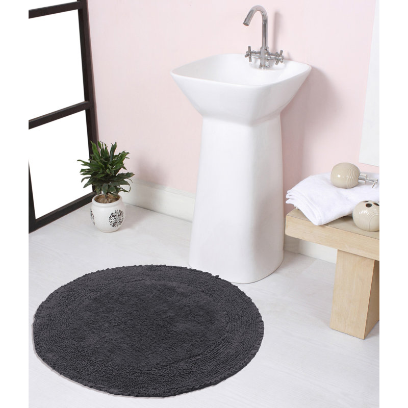 Gadbois Double Ruffle Cotton Round Bath Rug, Gray