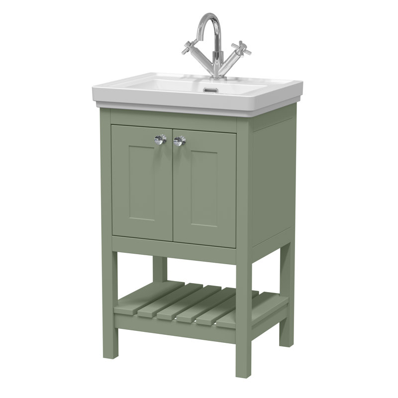 Bexley 531mm Single Bathroom Vanity with Integrated Fireclay Basin, Fern Green