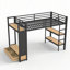 Structure de lit mezzanine avec garde-robe, lit mezzanine en métal avec tablettes de rangement et panneau perforé