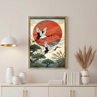«Gallery Wrap», art mural sur toile pour le salon, la chambre à coucher, le bureau ou le vestibule - décoration murale décorative avec coucher de soleil grue