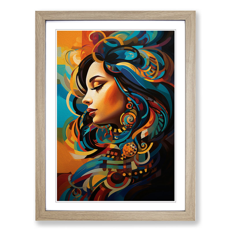 Indian Woman Orphism - Framed Print, 64cm H x 46cm W x 2cm D, Oak 