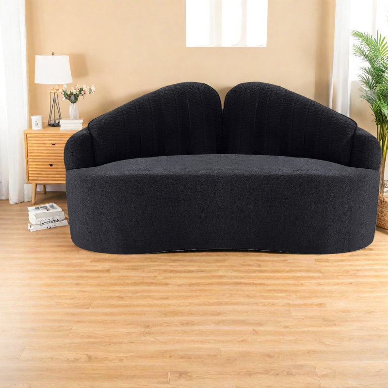 Canapé compact en chenille noir à deux places, style rétro pour petits espaces