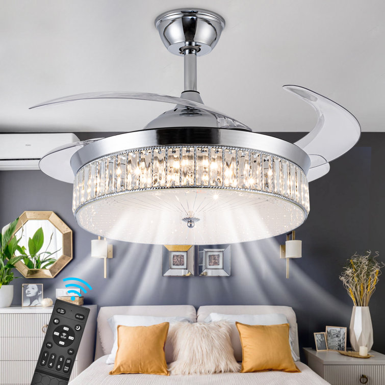21.7 Round Ceiling Fan Lamp LED Chandelier Light Modern Remote Control  BedRoom