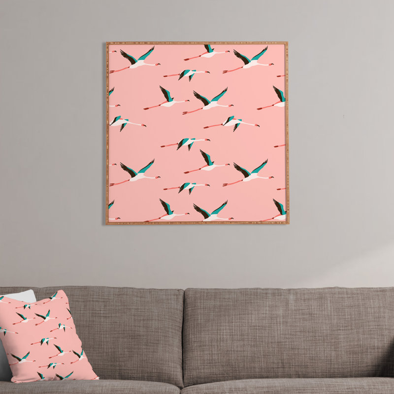 Flamant rose - cadre photo, impression sur bois, H 12 po x l 12 po x P 1 po