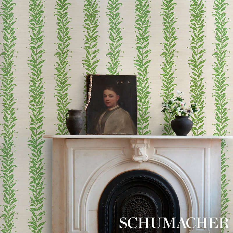 Schumacher x Marian Mcevoy Tendril Stripe Sisal Wallpaper, Olive
