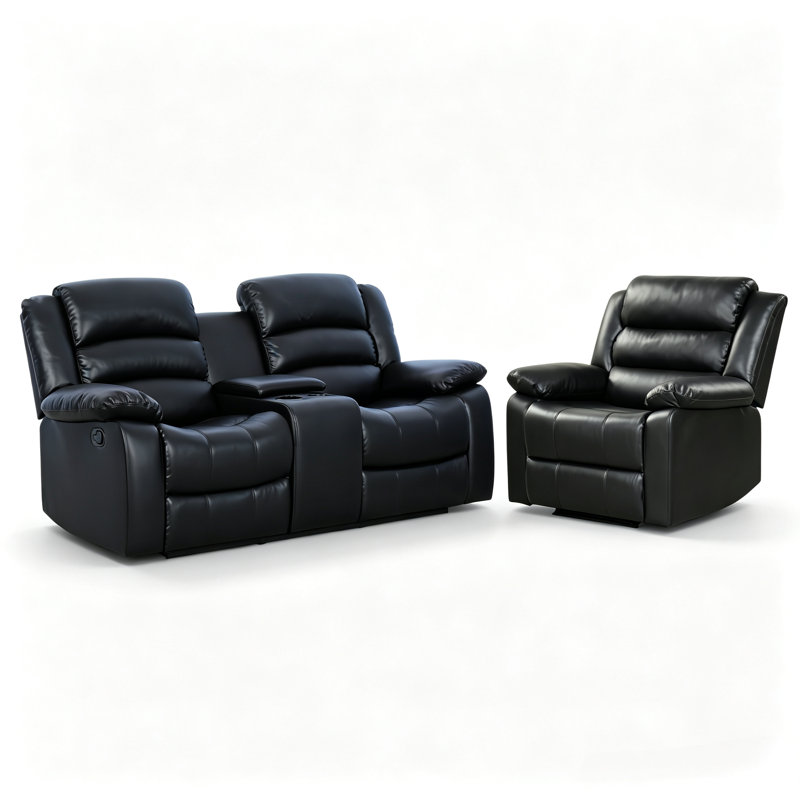 Ensemble de salon inclinable manuel 2 pièces moderne et ultra doux en similicuir, 2 pièces: chaise, causeuse