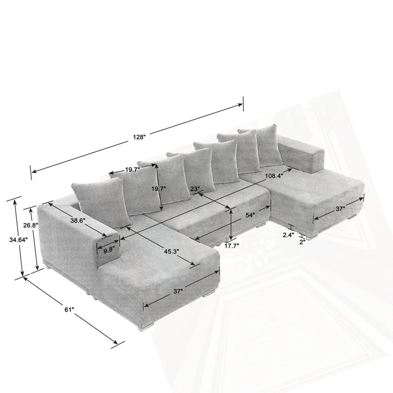 Ensemble de canapé modulaire en U Chenille, Bleu