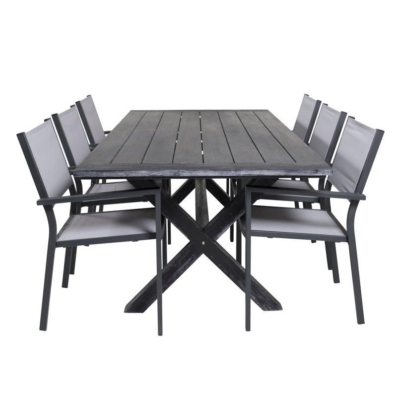 Dhairya 6 - Person Acacia Solid Wood Patio Dining Set Rectangular Table