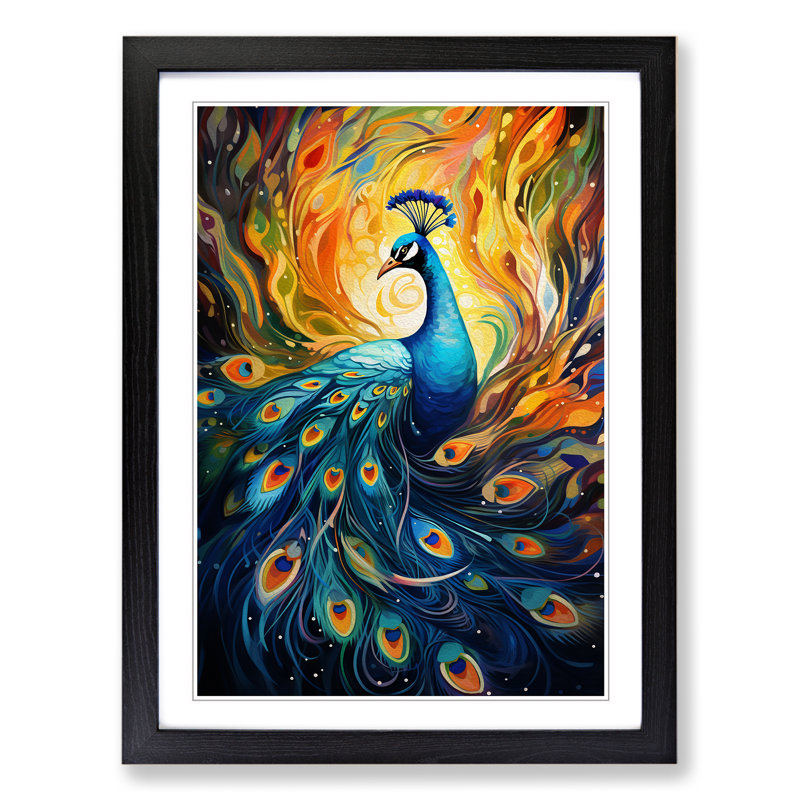 Peacock Futurism 1 Piece Single Picture Frame Wall Art, 34cm H x 25cm W x 2" D, Black Framed