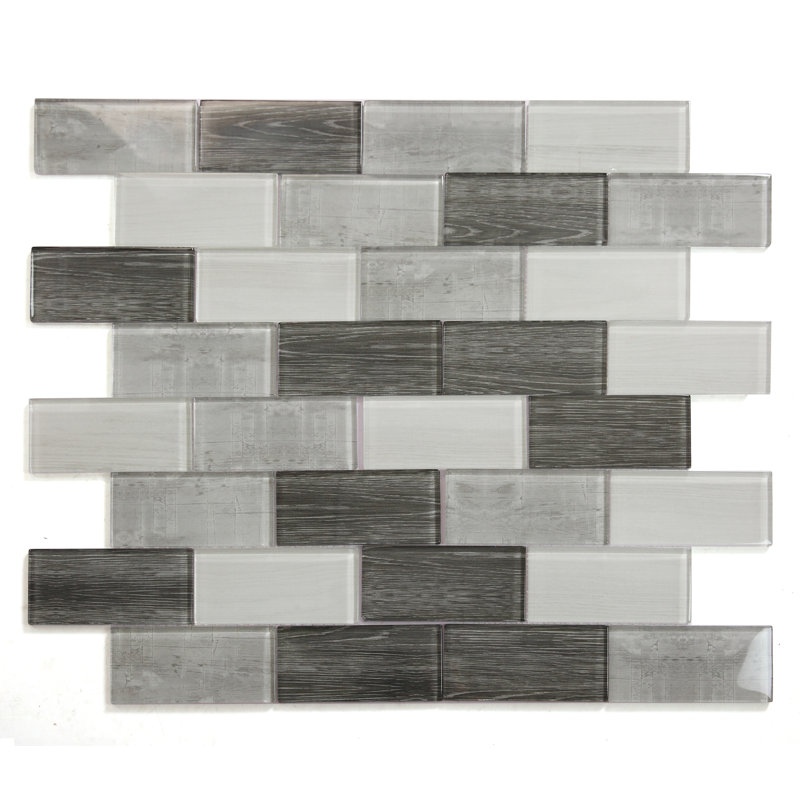 Carrelage mural gris brique en verre brillant 12 po x 12 po