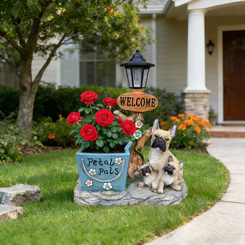 Statue de jardin de bouledogue français