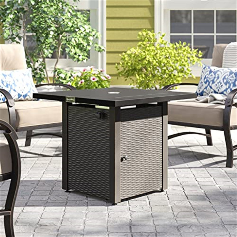 28In Outdoor Propane Fire Pit Table, Black