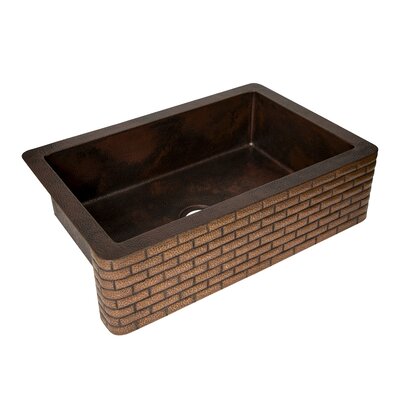 Ambiente Mexican Copper Crafts Sink 33x22'' Rectangular Farmhouse Kitchen Sink - Apron Single Bowl Copper Kitchen Sink - Bronze Farmhouse Sink -  CS-KIT-FAH-SGL-BRI-DK