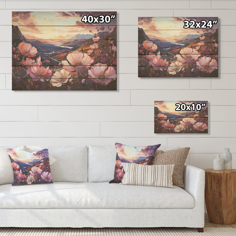 Art floral sur bois de pin, H 10 po x l 20 po