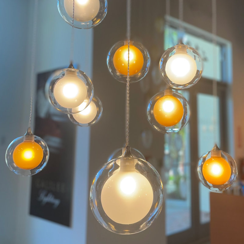 Reflection Moon 34 - Light Pendant, 120" H x 32" W x 32" D, Frosted Amber, White