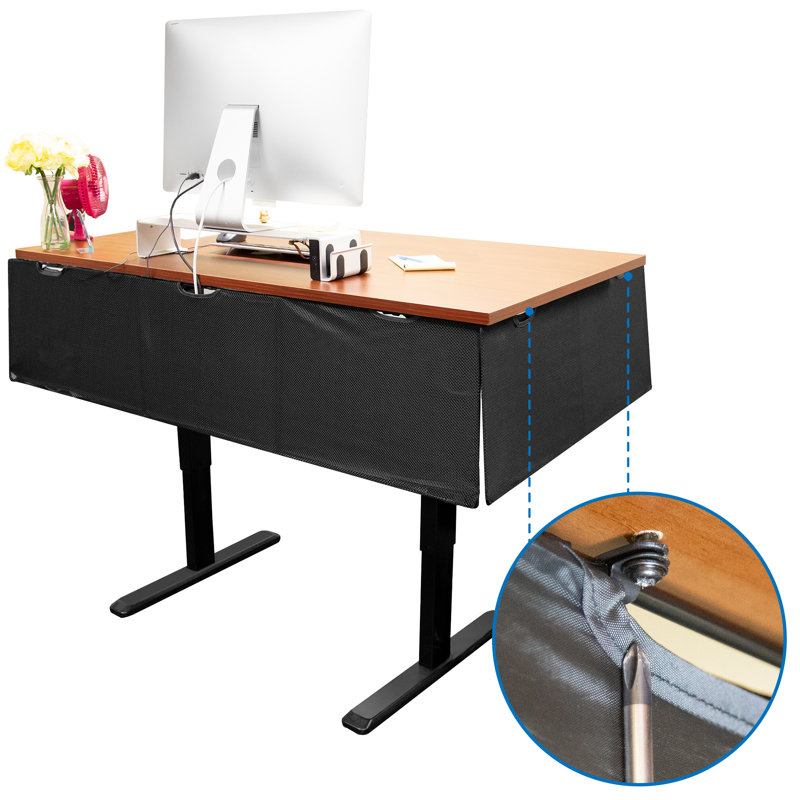 Black Fabric Under Desk Privacy Panel with Organizer Pockets
