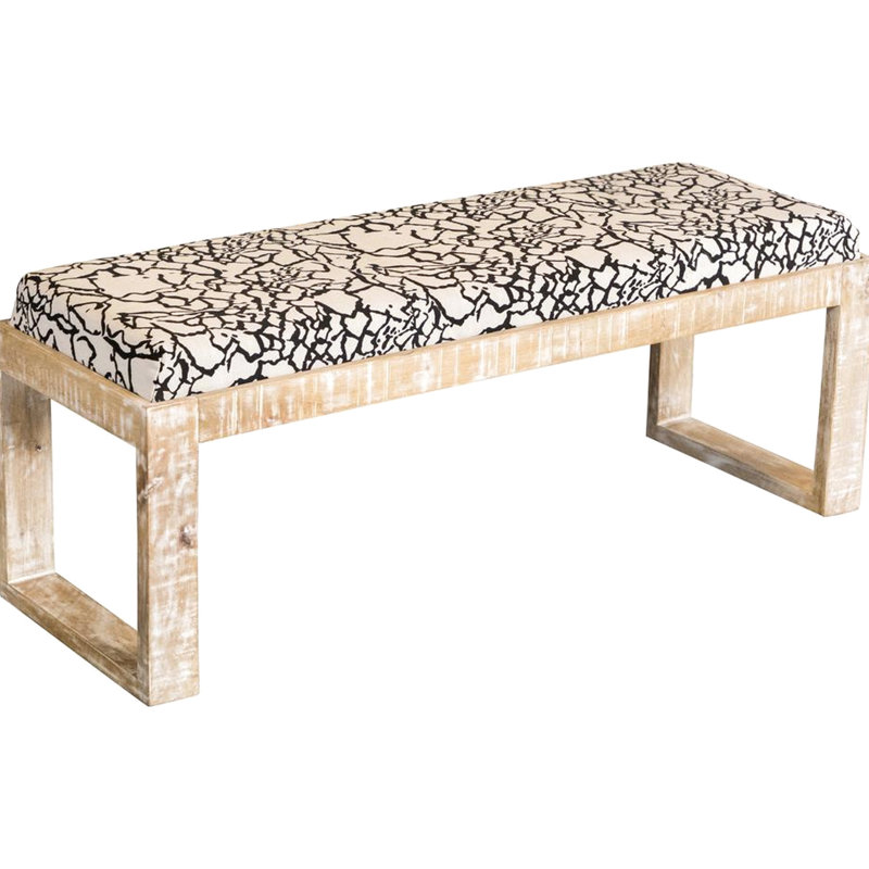 Banc d'appoint en bois blanchi avec cadre rembourré noir et blanc