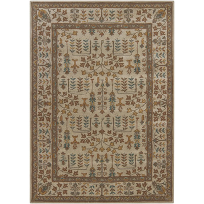 Dunstable Authentic Handmade Hand-Tufted Floral Oriental in Beige Traditional Indoor Area Rug