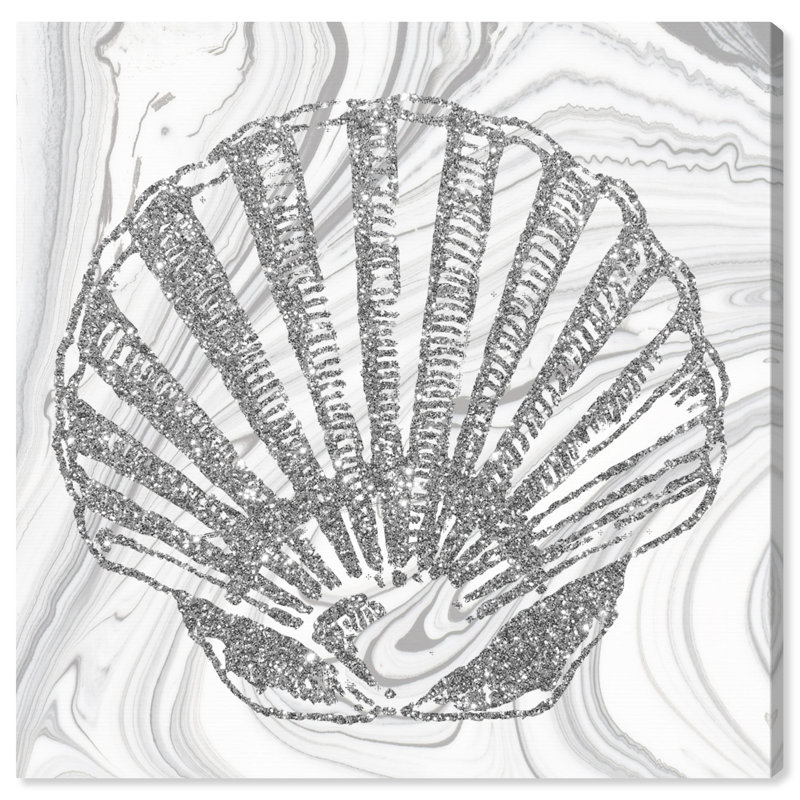 " Glitter Silver Seashell II ", 12" H x 12" W x 0.8" D