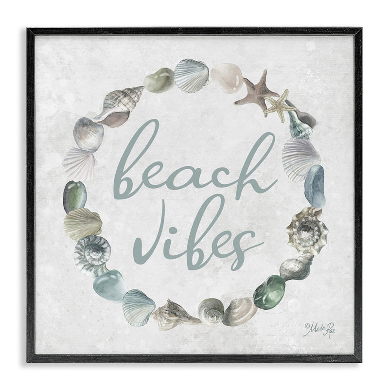 «Beach Vibes with Shells», art de la giclée encadrée par Marla Rae, H 12 po x l 12 po, Giclée encadrée noir minuit