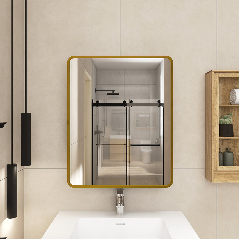 Armoire à pharmacie encastrée ou à fixation en surface avec porte en miroir, Or / noir mat, H 30 po x l 24 po x P 4,9 po