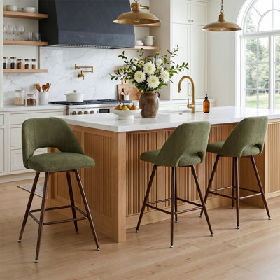 Upholstered Swivel Counter Stool with Water-Resistant Fabric