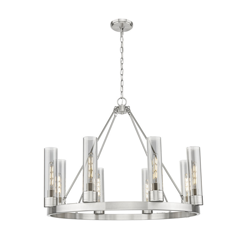 Jaiwan - Lustre 6 lumières avec abat-jour, Gris fumée clair, Nickel satiné