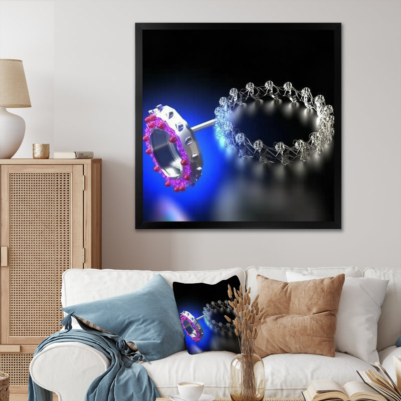 Abstraction atomique - impression, Cadre simple noir, H 16 po x l 16 po x P 1 po