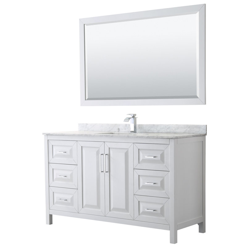 Daria 60 in. with Mirror Vanity, White Carrara Marble, White, Matte Black