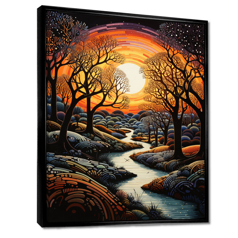 Décoration murale Enchanted Forest Blue Stream - rivière, Toile avec cadre flottant noir, H 40 po x l 30 po x P 1,5 po
