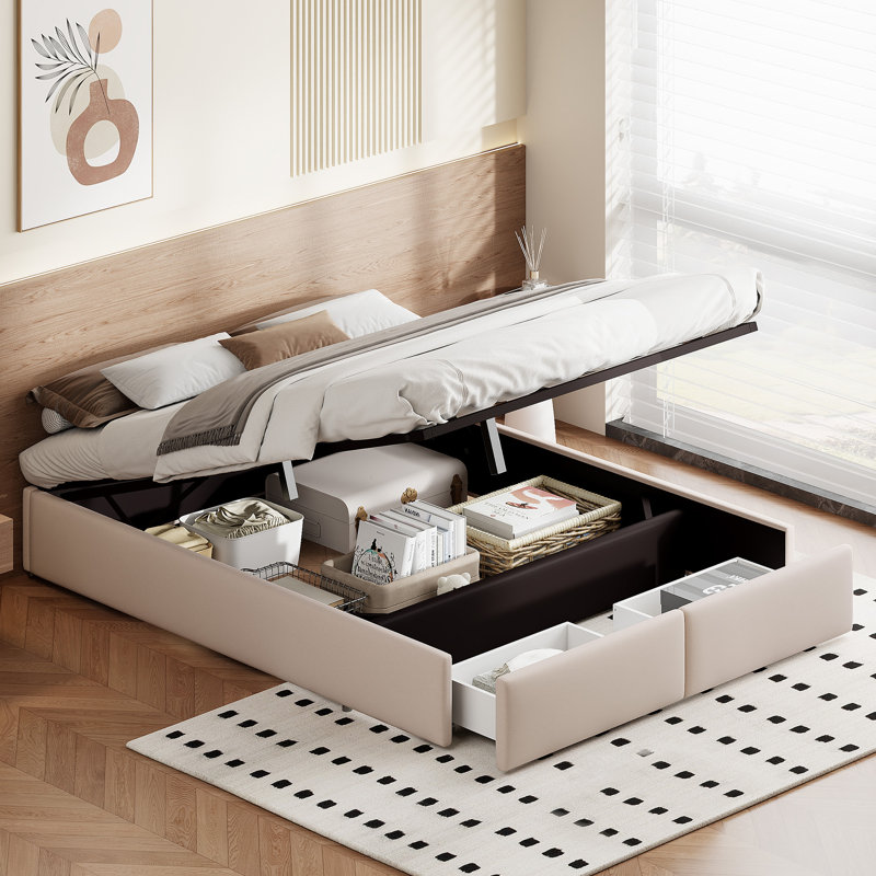 Upholstered Bed, Beige, European Kingsize (160 x 200 cm)