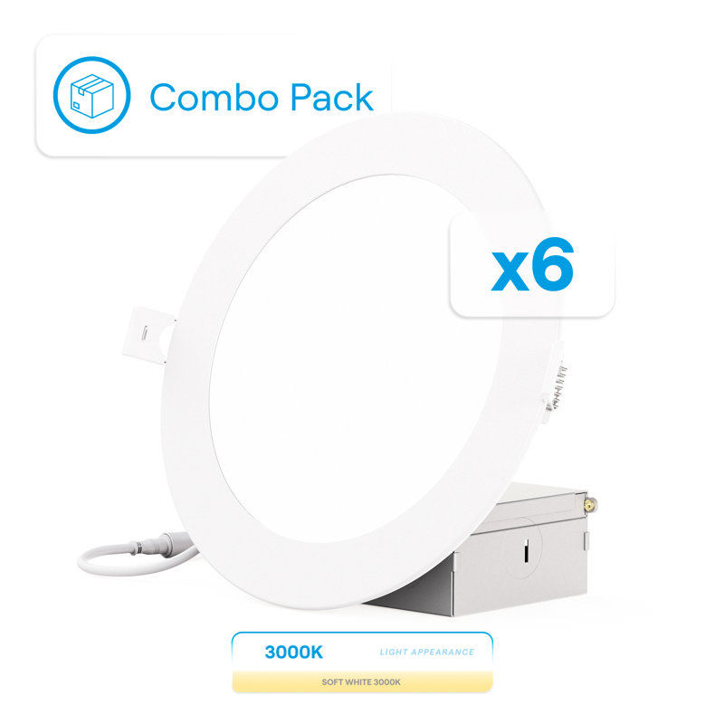 6" Slim Recessed LED, 12W, 3000K Warm White, Dimmable